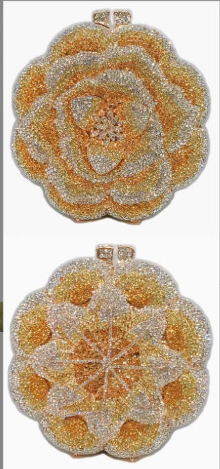 Rosa flor rosa/verde strass noite embreagens feminino floral amarelo cristal sacos de noite nupcial festa de casamento bolsa embreagem - CRAVO ROSE