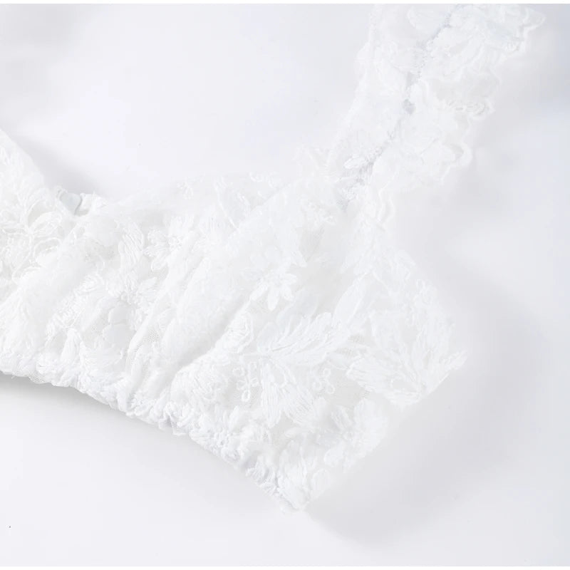 Lace Mini Skirt Set Women Hollow Out Cold Shoulder Crop Top Side Split Skirts Suit Female Summer Holiday Sexy Sets Lady Beach