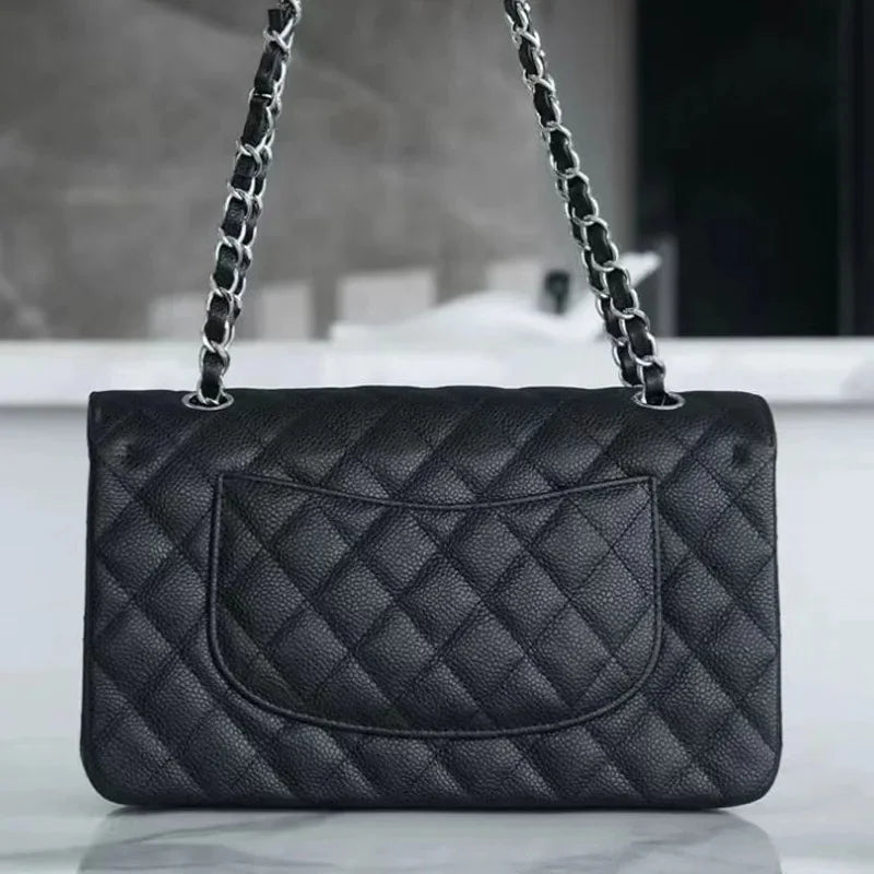 Pequena bolsa de fragrância caviar preto ouro corrente couro litchi padrão diamante grade luxo feminino crossbody bolsa ombro - CRAVO ROSE