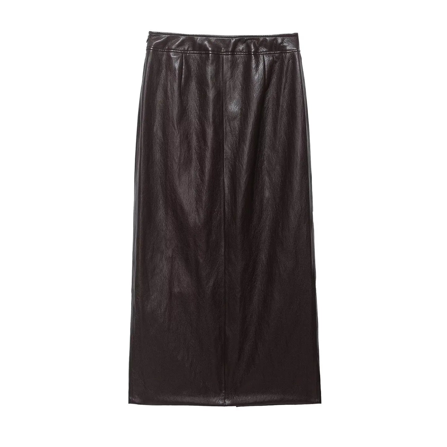 HH Vintage Women's Leather Suits 2026 Spring Summer Round Neck Belted Vest Top+Front Split Long Skirts Female Two-Piece Set