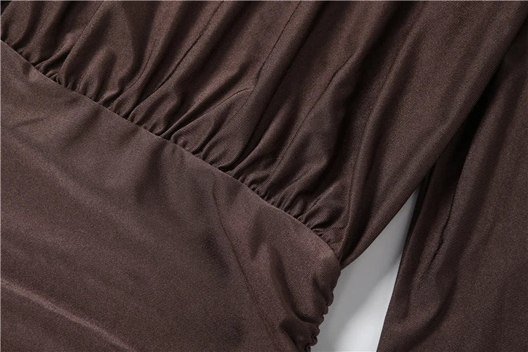 Weird Puss Elegant Shoulder Padded Dress Women Turtleneck Ruched Sexy Classic Office Commute Simple Peach Hip Slim Mini Bodycon