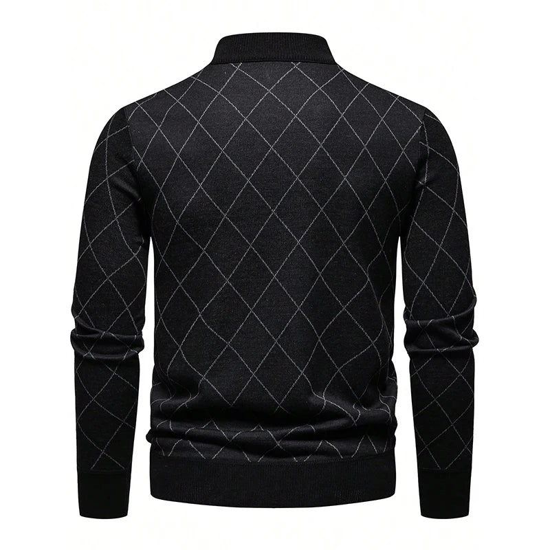 New Mens Knit Sweater American 1/4 Zip Pullover Men's Fleeced Knitwear Stand Collar Casual Sweaters Pullovers