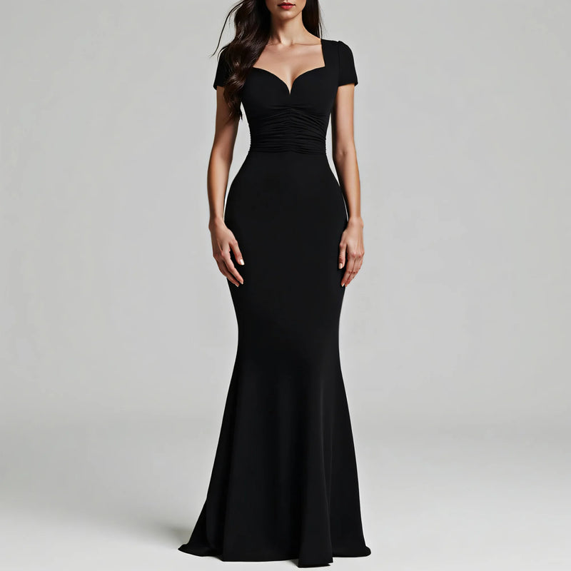Vestidos femininos Mia Muse para todas as estações, festa, elegante, cor sólida, manga curta, decote profundo, maxi trompete