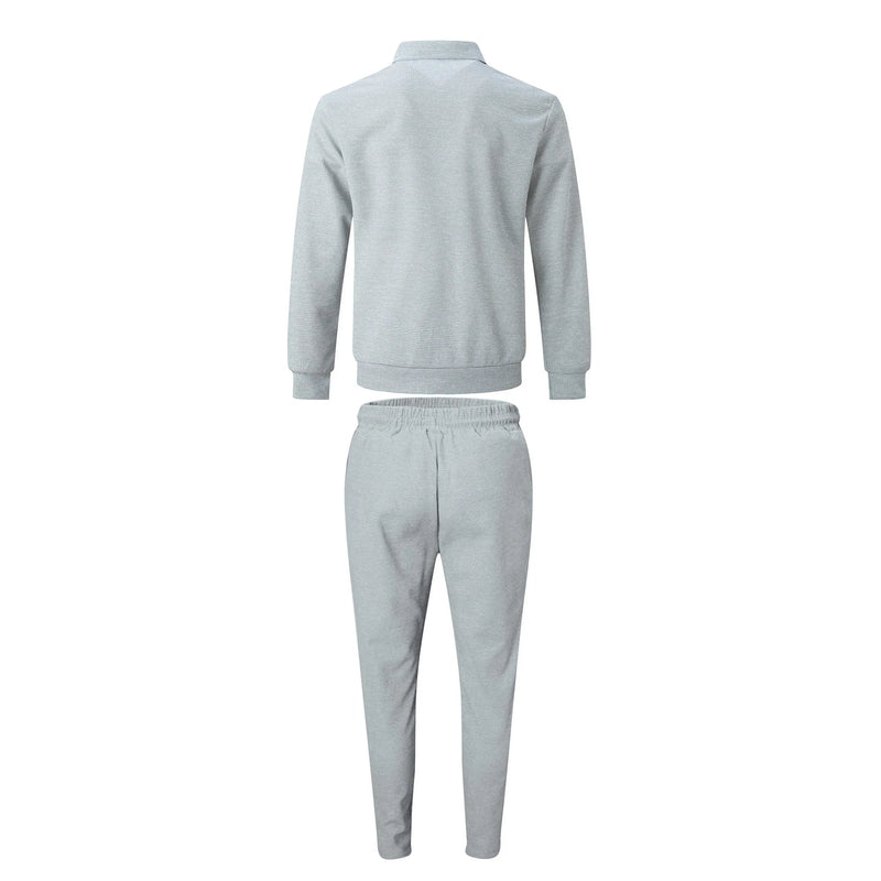 Casaco Outono Waffle Zíper Bolso Lapela Slim Cardigan Conjunto Jaqueta Masculina