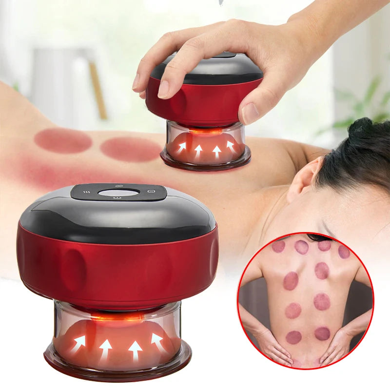 Massageador elétrico de terapia com ventosas para o corpo, anticelulite, aquecimento com luz vermelha, vibração, guasha, raspagem de gordura, queima de gordura e emagrecimento