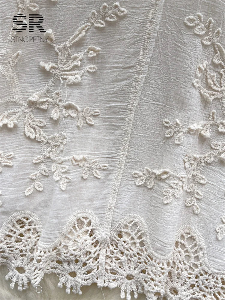 Camisa solta bordada SINGREINY feminina elegante retrô com lapela sólida manga comprida blusa feminina de alta qualidade moda verão