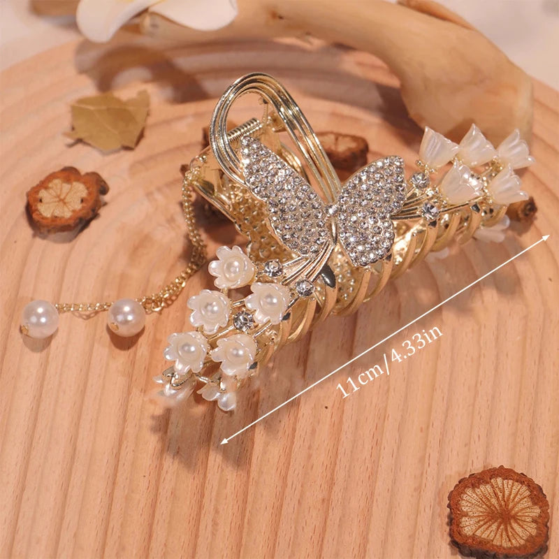 Light Luxury Rhinestone Bell Orchid Tassel Hair Clip Flowers Rose Butterfly Claw Clip Shark Hair Claw Barrette Hair Accessories