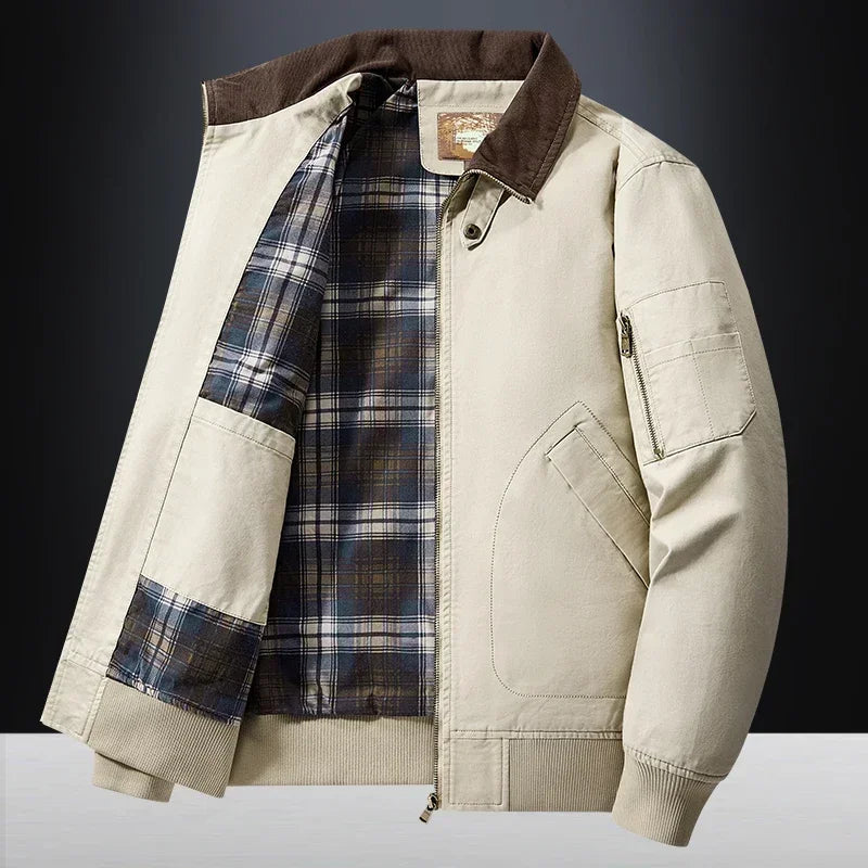 LIBIELIY   TRAF 2025 Spring And Autumn Men's Wash Jacket Comfortable Multi-Pocket Cotton Stand Collar Cargo Jacket Men's