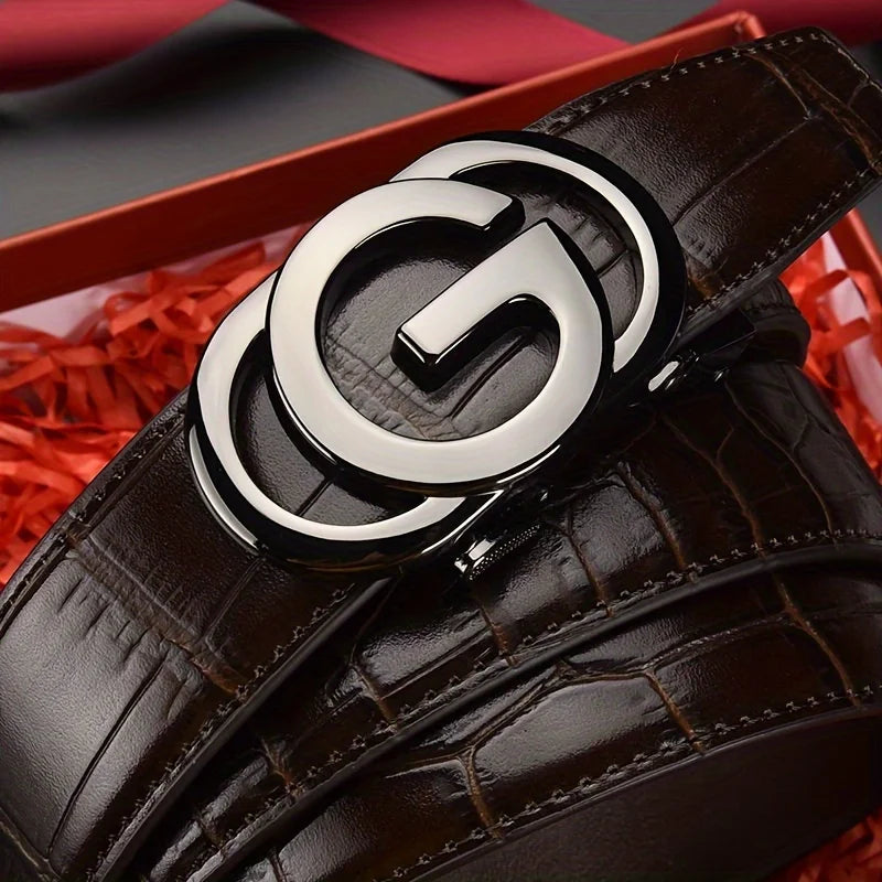 Cinto masculino com fivela automática de liga de metal, padrão de corpo de cinto luxuoso e moderno, design de marca