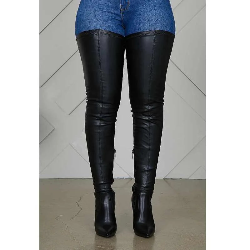 Novas botas acima do joelho femininas, salto alto fino, botas elásticas da moda feminina, tamanho grande 46 47, botas femininas