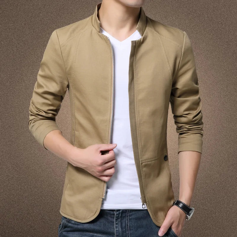 New Spring Standing Collar Washed Jacket for Men Clothing Coats Slimming Cotton Drape