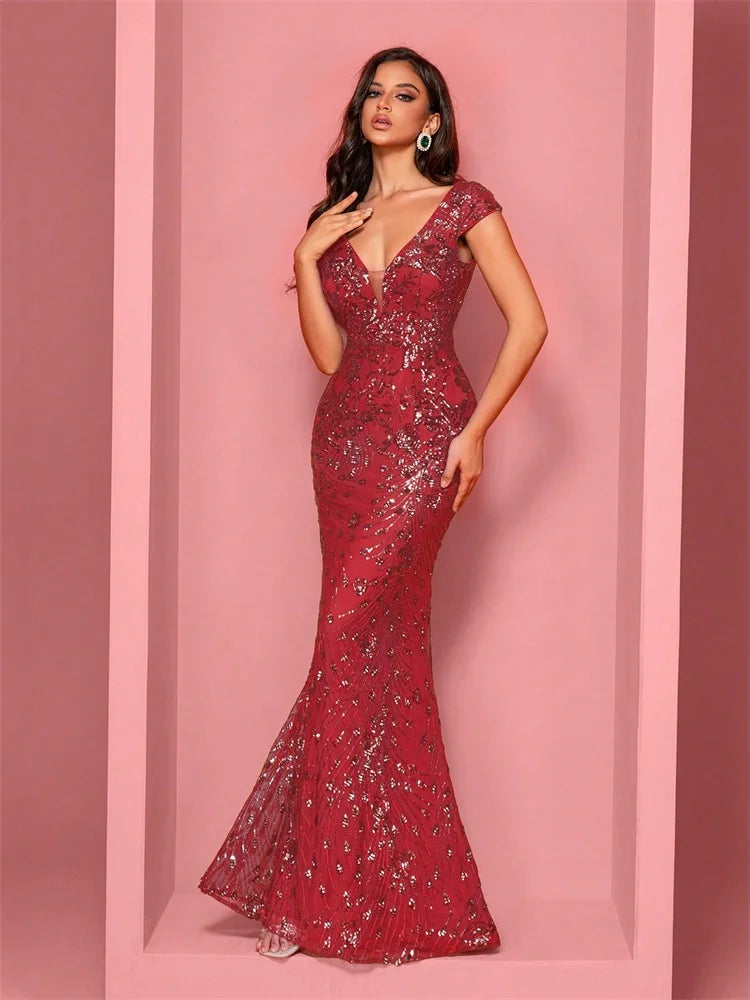 Lucyinlove Elegant Champagne Evening Dress For Women Long 2024 Luxury Mermaid Formal Sequins Prom Wedding Party Cocktail Dresses