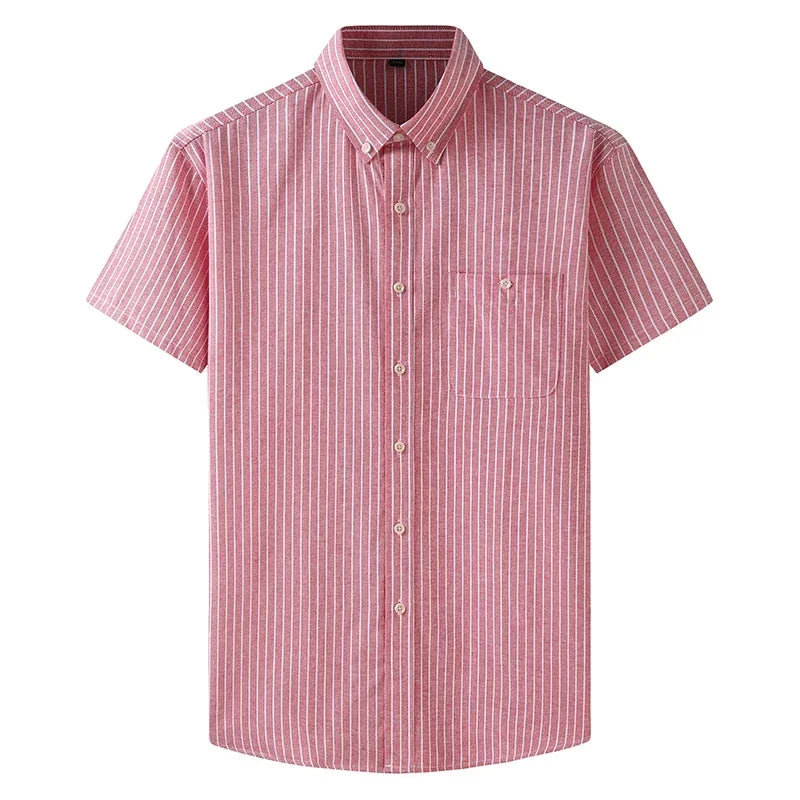 New Summer Men Striped Short Sleeve Shirt Men Dress Shirts Pure Color Business Work Button Up Shirt Big Social Korean Clothes