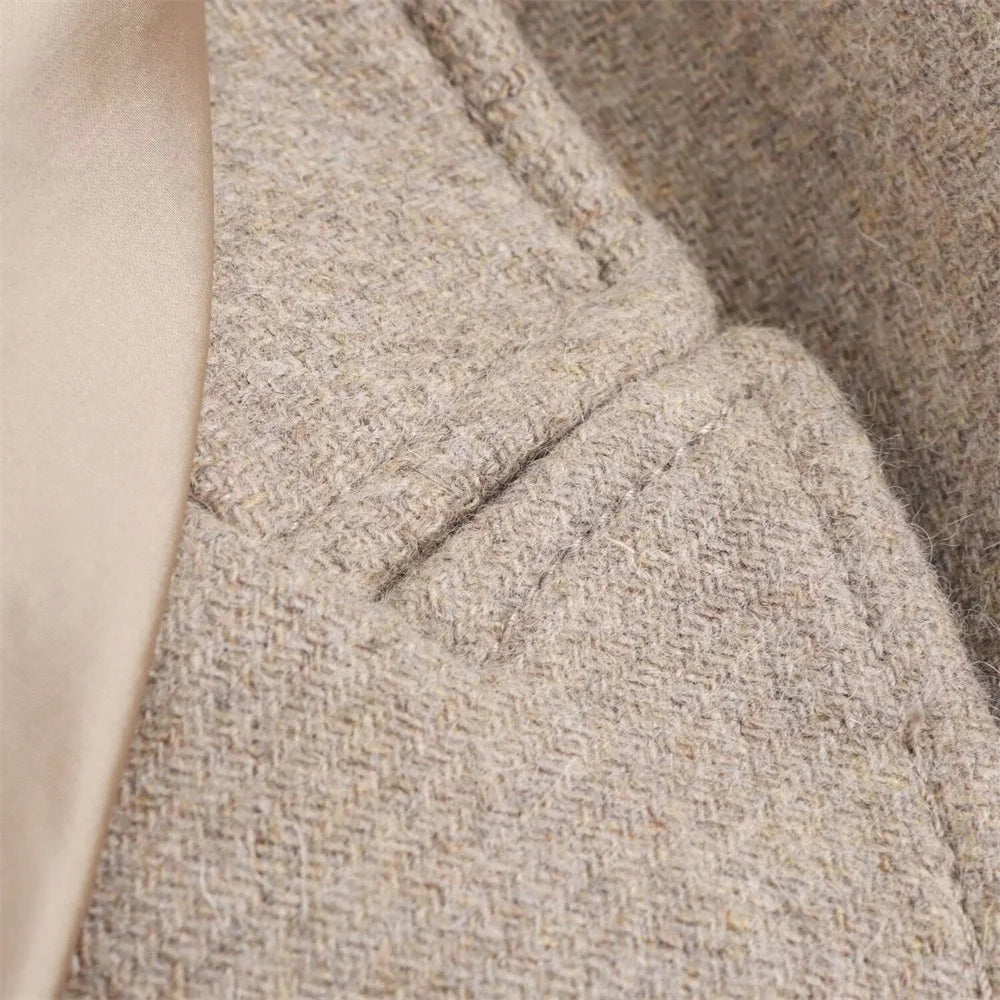 Women's Belt Warm Fur Collar Coat Flip Collar Pocket Button Decoration Autumn/Winter New Women's Wear