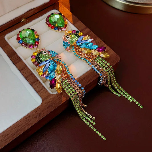 Brincos de borla coloridos exagerados vintage para mulheres moda versátil declaração brincos de luxo jóias presente - CRAVO ROSE