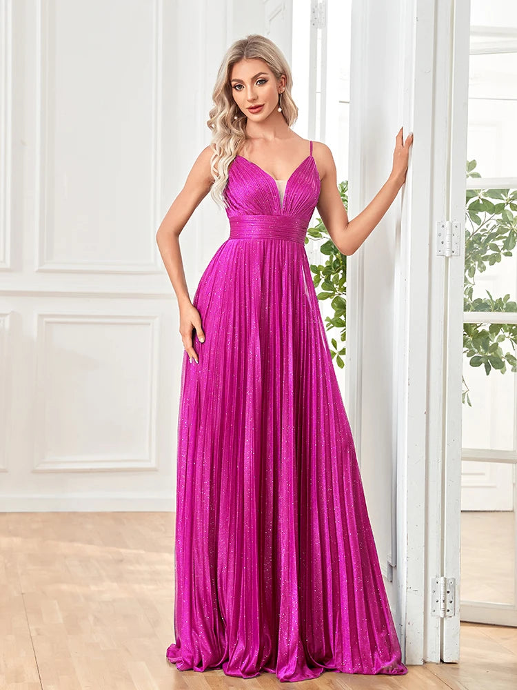 XUIBOL 2024 Elegant Evening Dress Sexy V-Neck A-Line Floor-Length Gown Blue Backless Prom Party Women Maxi Cocktail Vestidos - CRAVO ROSE