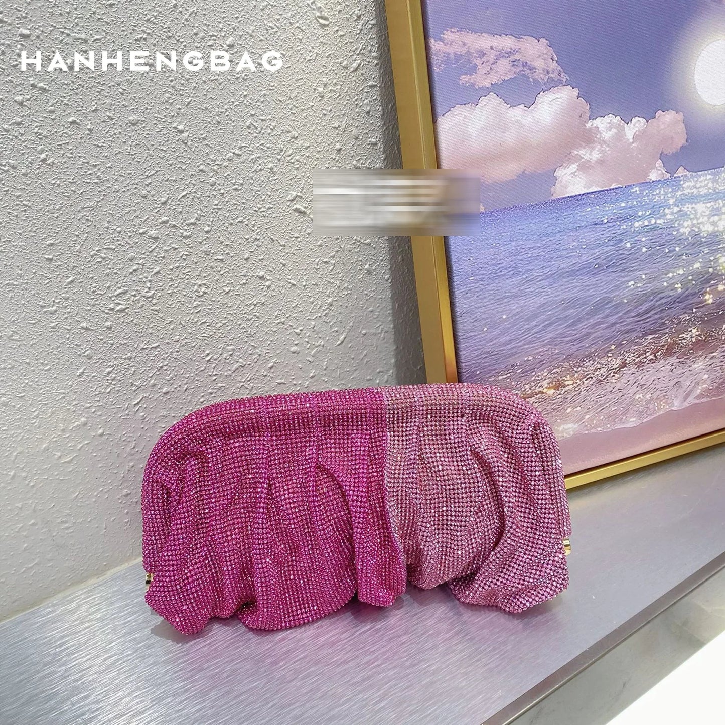Handmade Strass Evening Clutch Bags com Punho Brilhante, Novas Dobras Bolsas, Handmade Bolsas, Designer De Luxo, Festa De Casamento, Alta Qualidade - CRAVO ROSE