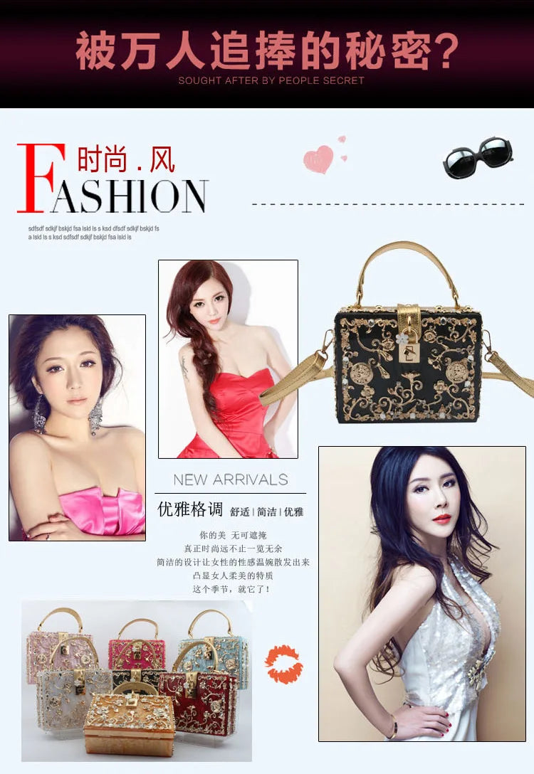 Box Designer evening bag diamond flower Clutch Bag hollow relief Acrylic luxury handbag banquet party purse women's Shoulder bag