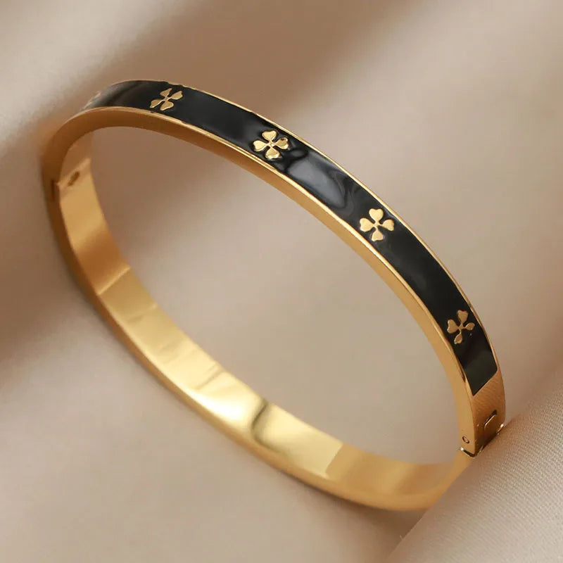 316L Stainless Steel Metal Classic Flower Bangles for Women Fashion Brand Jewelry Delicate Bowknot Bracelets Accessories