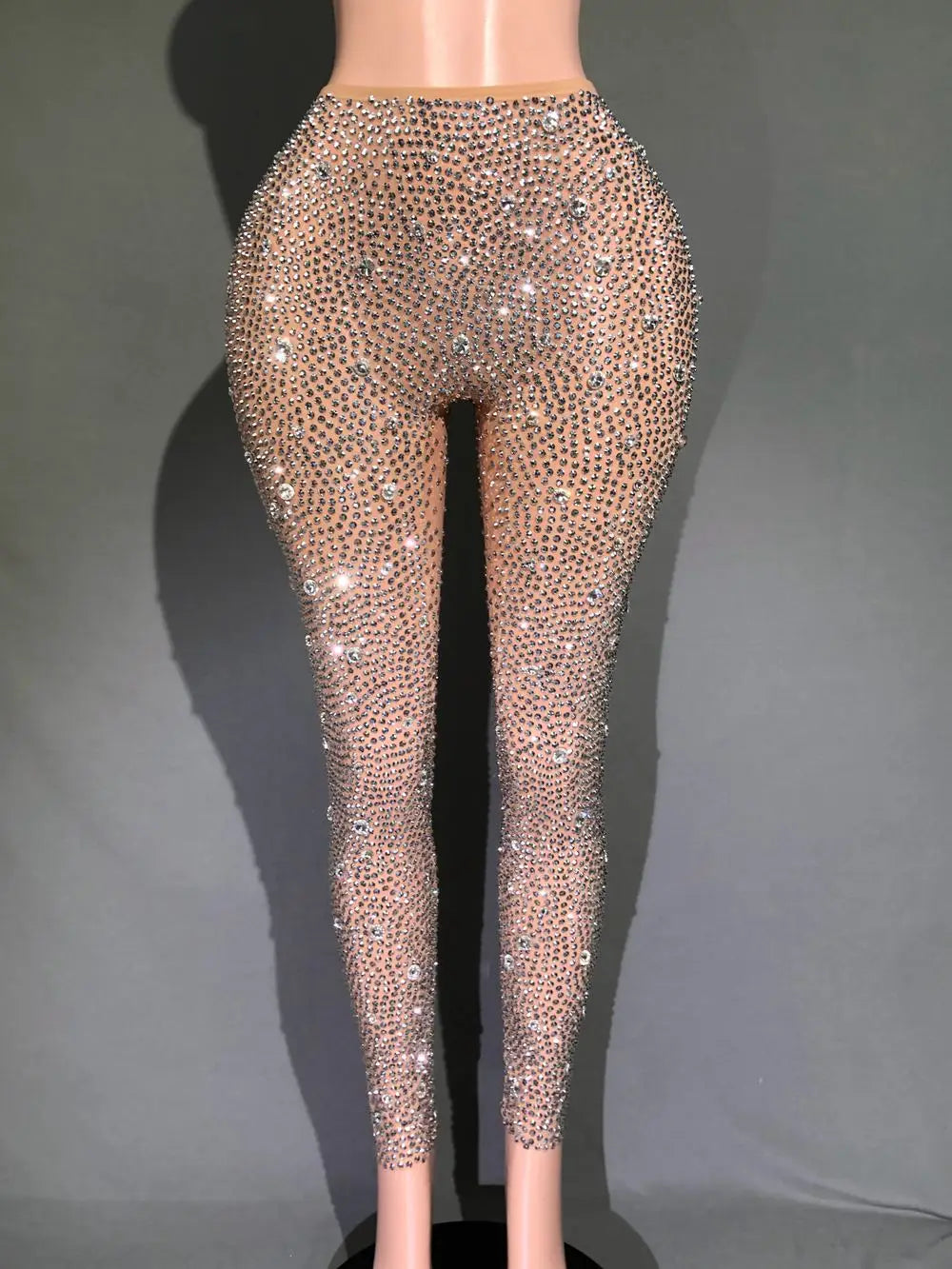Luxurious Rhinestones Leotard Pants Women Evening Prom Party Birthday Outfit Sexy Mesh Dance Costume Crystal Bodysuit Stage Wear