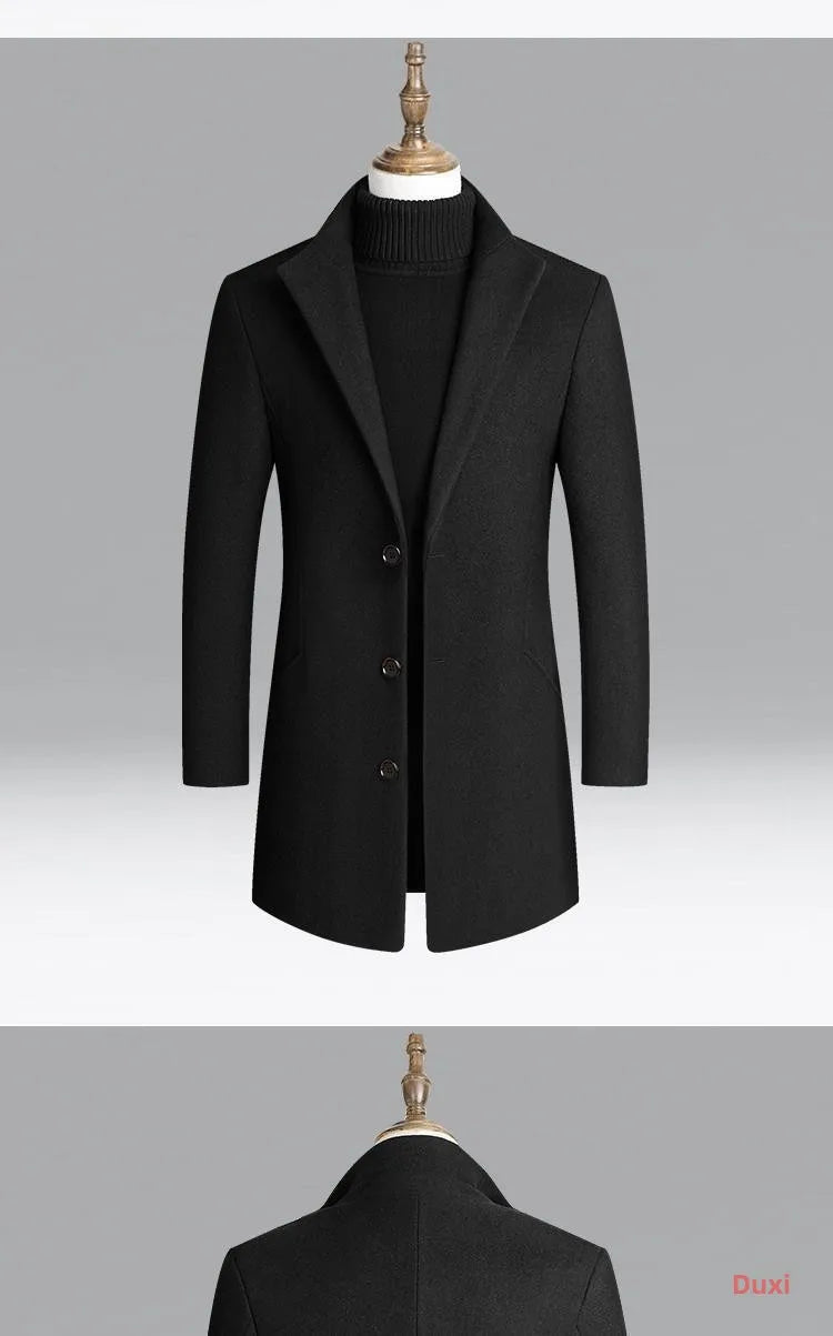 Men's Woolen Coat Autumn Winter Long Style Slim Fit Fashionable Outerwear Rabbit Fur 100% Versatile for All Seasons