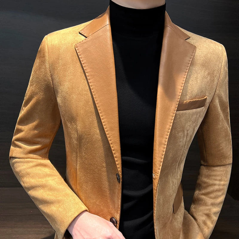 Jaqueta masculina de abotoamento único, nova, vintage, de grife de luxo, roupas de primavera de alta qualidade, ternos e blazers masculinos