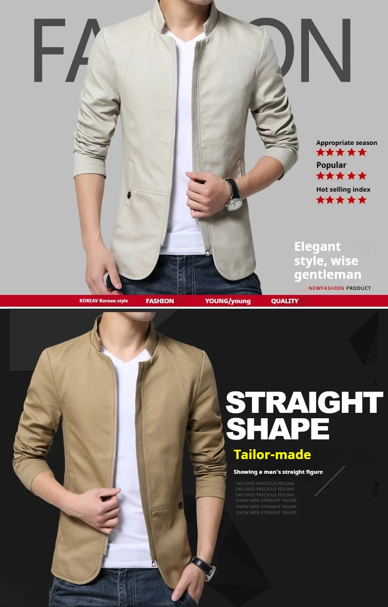 New Spring Standing Collar Washed Jacket for Men Clothing Coats Slimming Cotton Drape