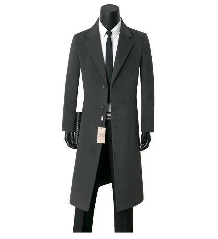 Warm Woolen Men's Coat Medium Length Casual Business Style Windbreaker Suit Collar Outerwear for Autumn And Winter
