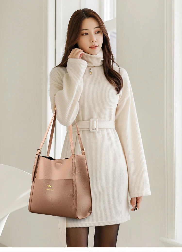 Bolsa de ombro feminina de couro de luxo, bolsa tiracolo fashion com axilas, bolsa carteiro para compras, bolsa grande de capacidade