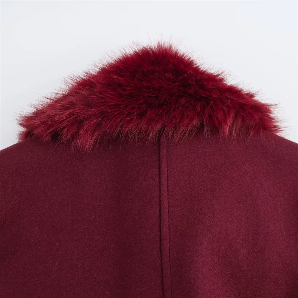 women's lapel single breasted fur collar coat jacket belt decoration autumn and winter new women's clothing