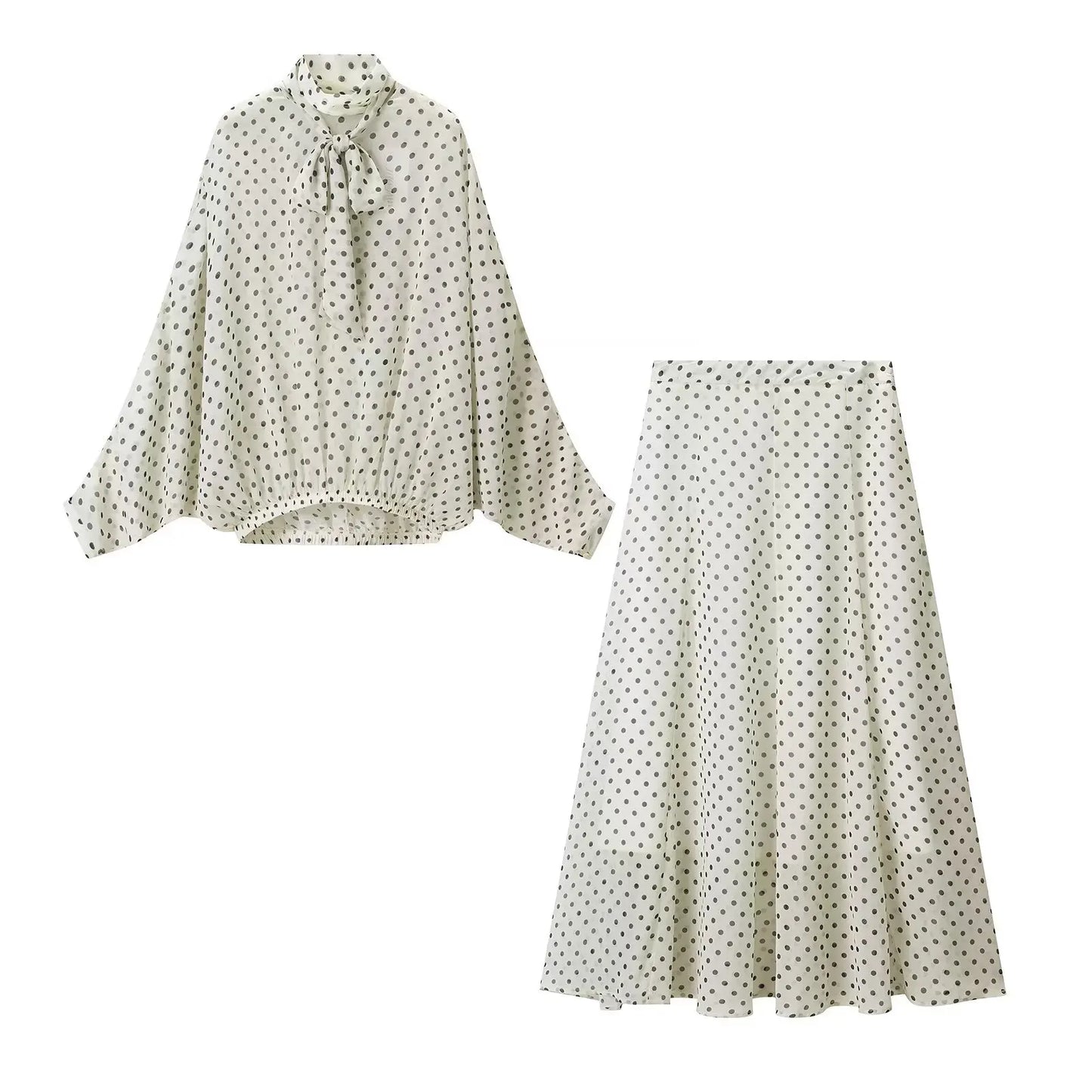 CharmChant Women's Polka Dot Sheer Chiffon Oversized Shirt & Maxi Skirt 2 Piece Set Spring 2026 Retro Elegant Chic Party Outfits