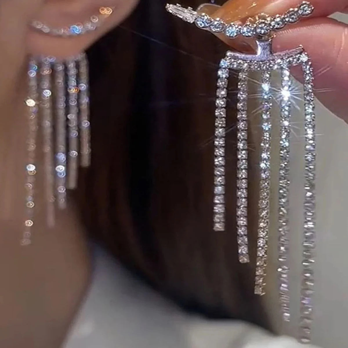 2 pc fyuan moda feminina longo fluxo su pingente brincos ouro e prata água diamante pendurado brincos festa de casamento jóias-233 - CRAVO ROSE