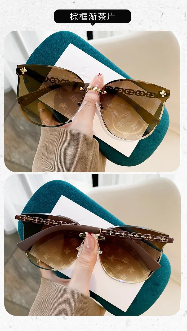 New European And American Style Half-frame Metal Sunglasses Fashion Slim Women's Sunglasses Anti-uv Glasses