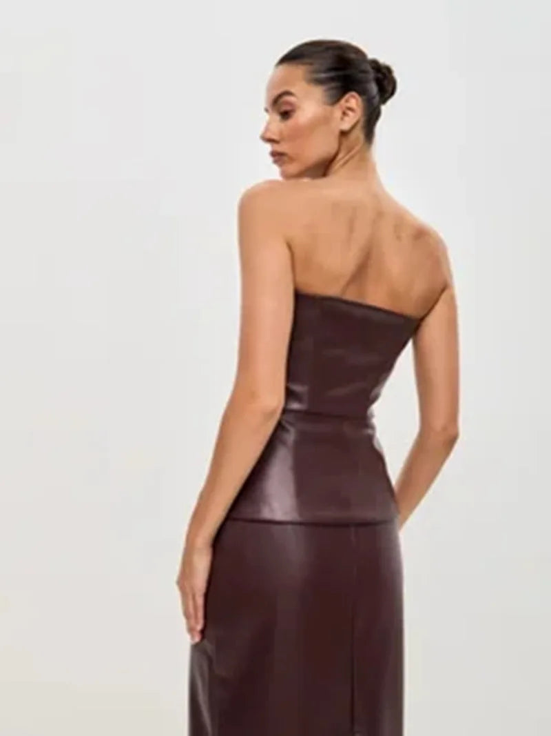 Pulôver Nsauye feminino, de um botão, sexy, sem alças, colete de couro, mini regata justa, moda verão 2025