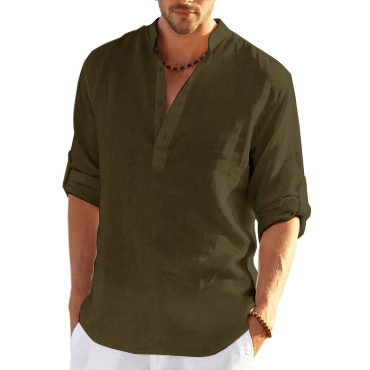 Camiseta masculina de linho manga longa cor sólida solta casual camiseta manga longa algodão linho camisa S-5XL