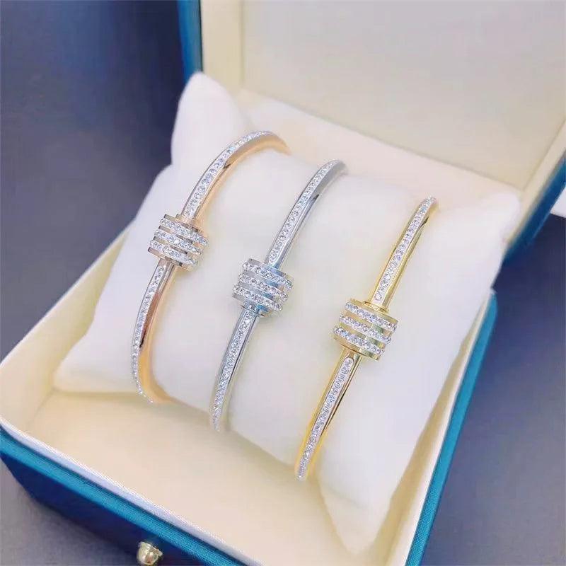 Stainless Steel Gold Plated Luxury Handmade Crystal Accessory Women Wrap Bangle Bracelet Jewelry Non Tarnished - CRAVO ROSE