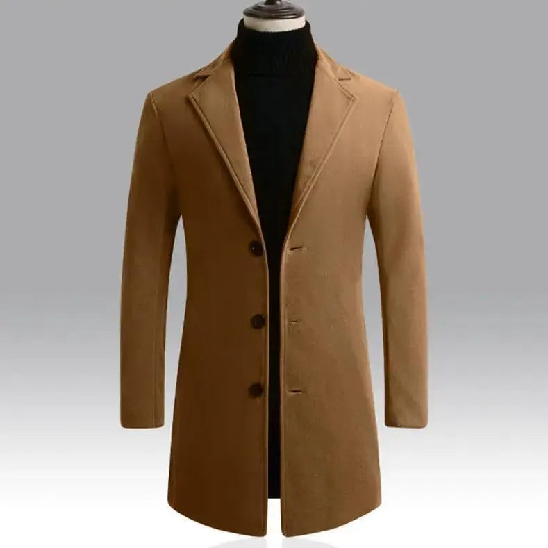Men's Woolen Coat Autumn Winter Long Style Slim Fit Fashionable Outerwear Rabbit Fur 100% Versatile for All Seasons