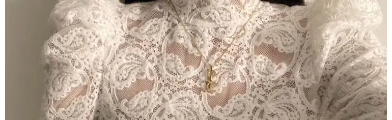 Fleece Lined Lace Base Shirt Women's Autumn Winter Hollow out Mesh Top Trendy Commute Style High Neck Long Sleeve  Color