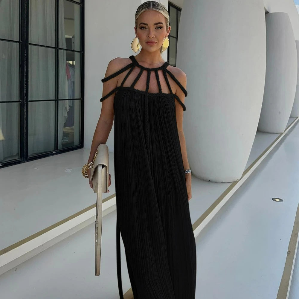 Green Bohemia Holiday Dress Women Elegant Solid Casual Loose Long Dresses Summer Sexy 2 Side Split Backless Beach Dress 2024