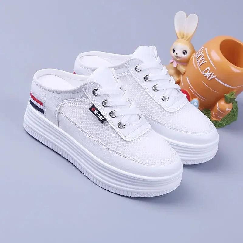 Half Slippers Women's Mesh Shoes Breathable Casual Shoes for Women Surface Hollowed Versatile Bones Outdoor Lady Off White Shoes - CRAVO ROSE