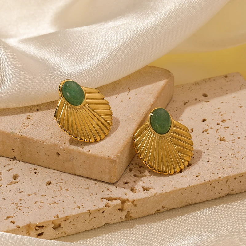 Brincos de argola EILIECK 316L em aço inoxidável dourado, formato de leque, geométrico, estilo boêmio, para mulheres, pingente de orelha, joia, presente para festa