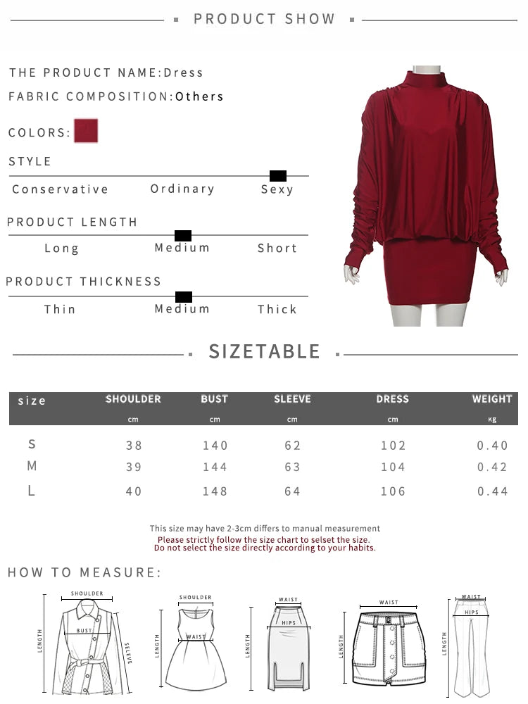 Nibber Backless Dress Women Full Sleeve Turtleneck Folds Solid Skinny Birthday Party Autumn Trend Elegant Chic Mini Bodycon