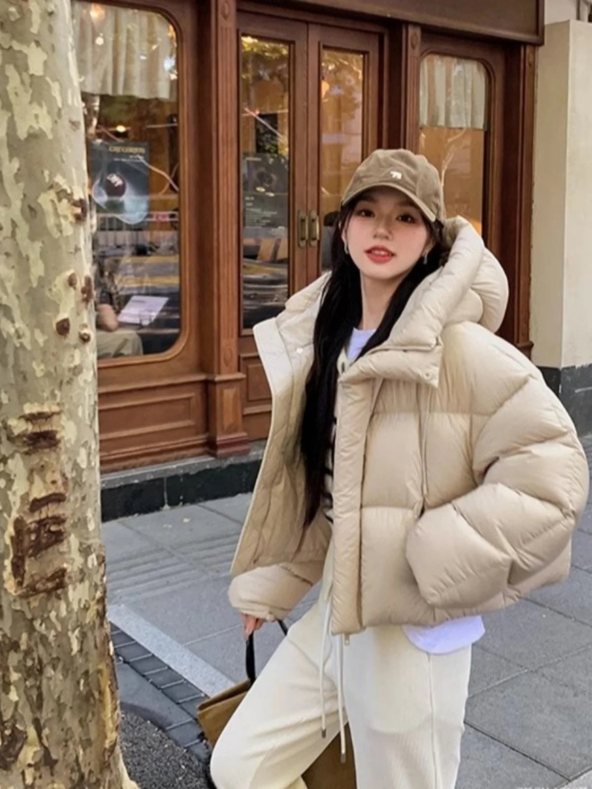 Sli ort Cotton Jaet Women's Winter Faion Bread Design Hooded American Sle Cact Size Ladies' Korean Version Coat
