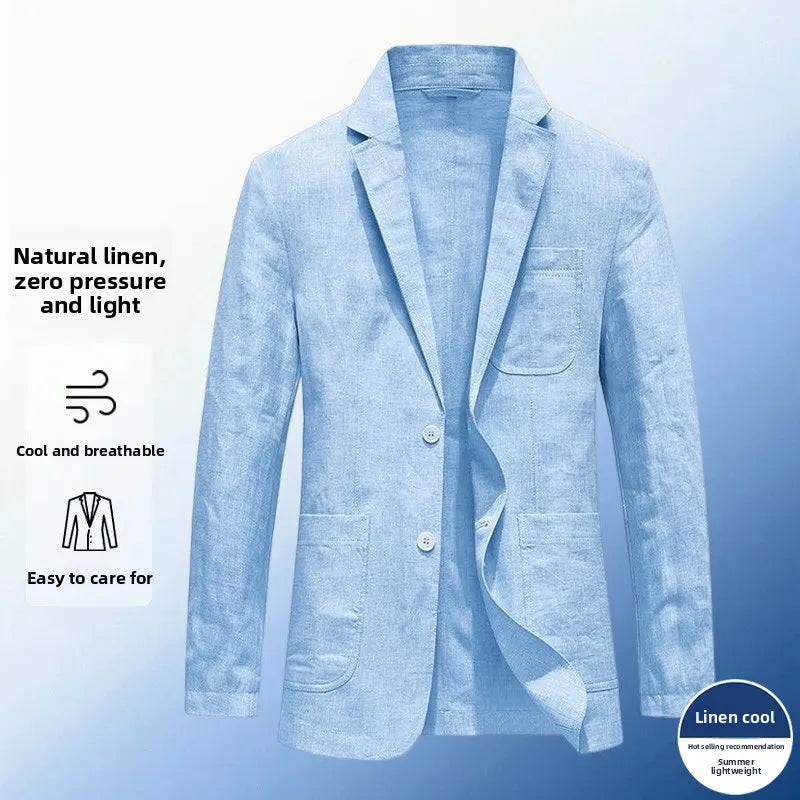 Linen Sun Protection Jacket Blazer - Men's Fashionable Business Casual Versatile and Comfortable Ice Sensation Breathable Blazer