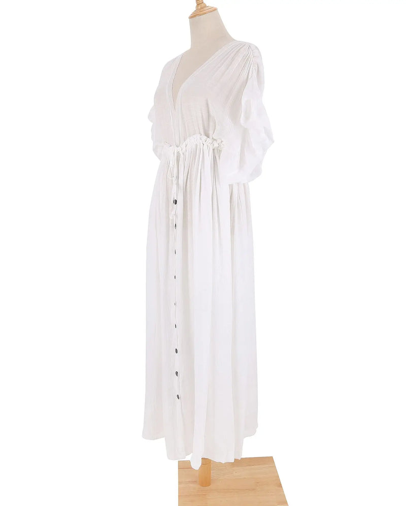 Blusa de biquíni com botões e cintura alta, saia longa, cardigan, jaqueta de praia para férias, proteção solar