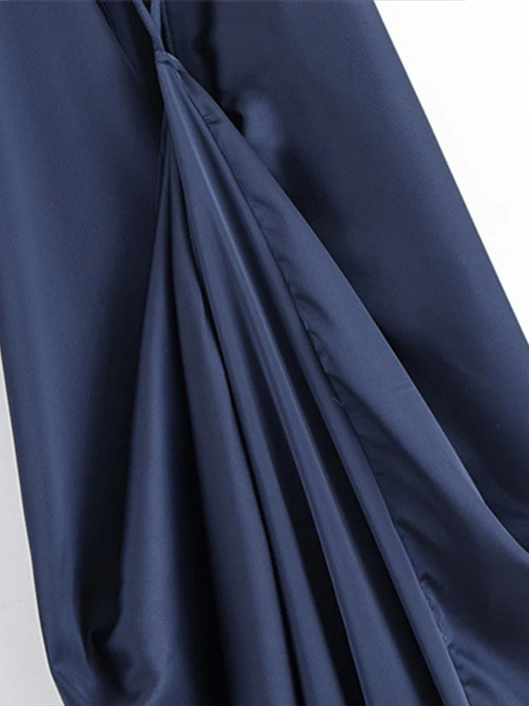 Elegant Satin Halter Backless Maxi Dress Women Loose Pleated O-neck Sleeveless Party Dresses 2026 Summer Lady Chic Holiday Robes