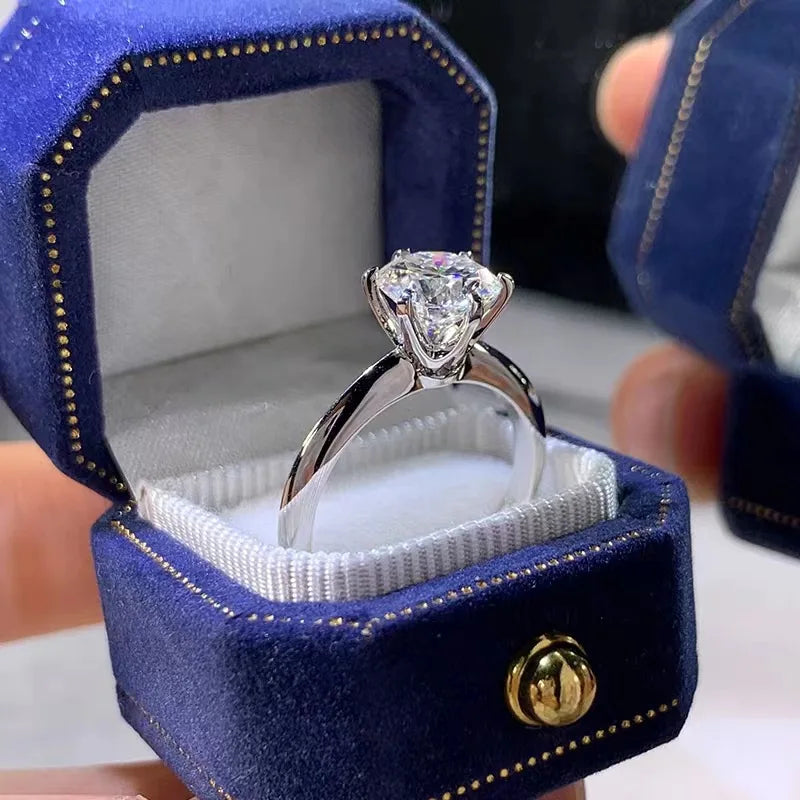 Anel solitário Real 925 Prata esterlina 1ct Moissanite cz Aliança de casamento Anéis de noivado para mulheres Declaração de noivado Jóias de festa