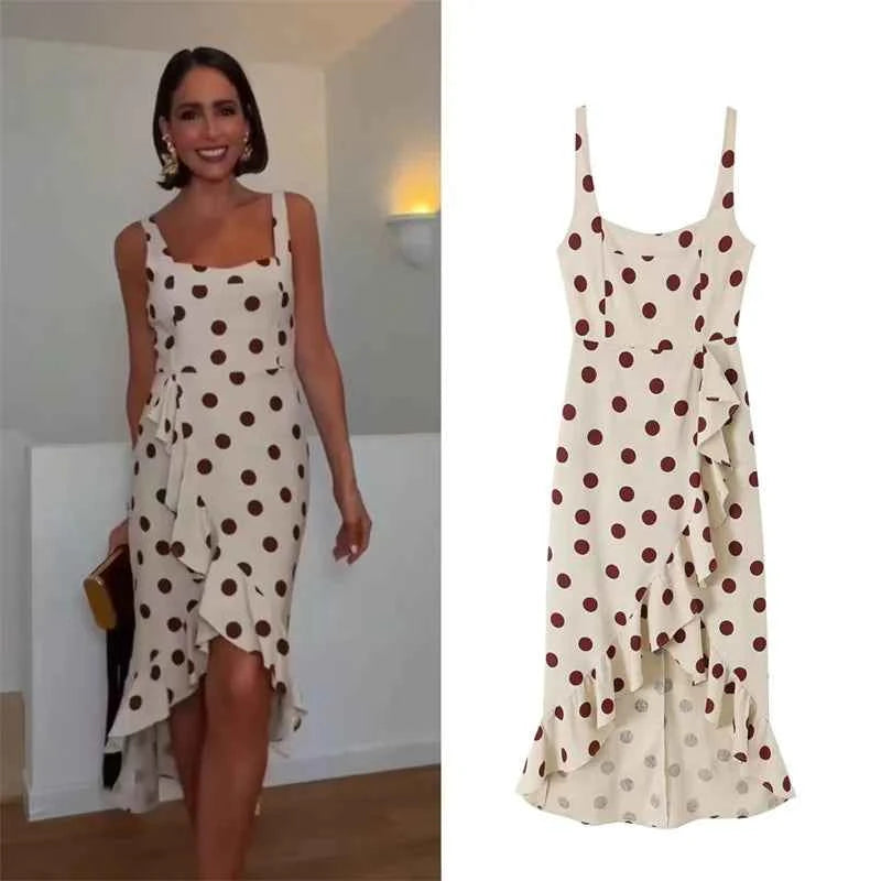 Women's Dress 2026 Summer New White Polka Dot Spaghetti Strap Dress with Irregular Hem Elegant and Stylish Vacation Style