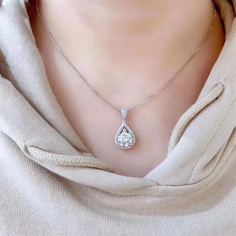 Houtros 1-20Carat Luxury Moissanite Pendant Necklace for Women D Color VVS1 Round Cut Diamond Pendant 925 Sterling Silver Chain - CRAVO ROSE