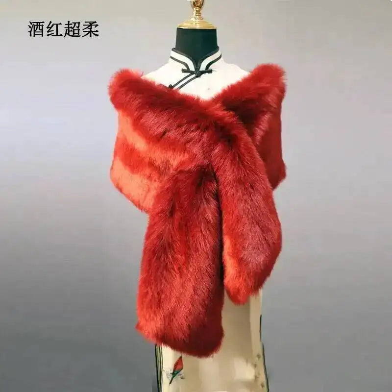 32 Colors 165*30cm Women Luxury Warm Faux Fox Fur Shawl Winter Ladies Plush Scarf Wraps Cloak Coat Wedding Long Cape Scarves
